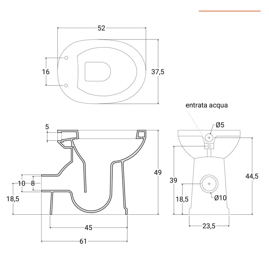 Vaso bidet accessibile da 50h cm in ceramica scarico a parete con copriwc