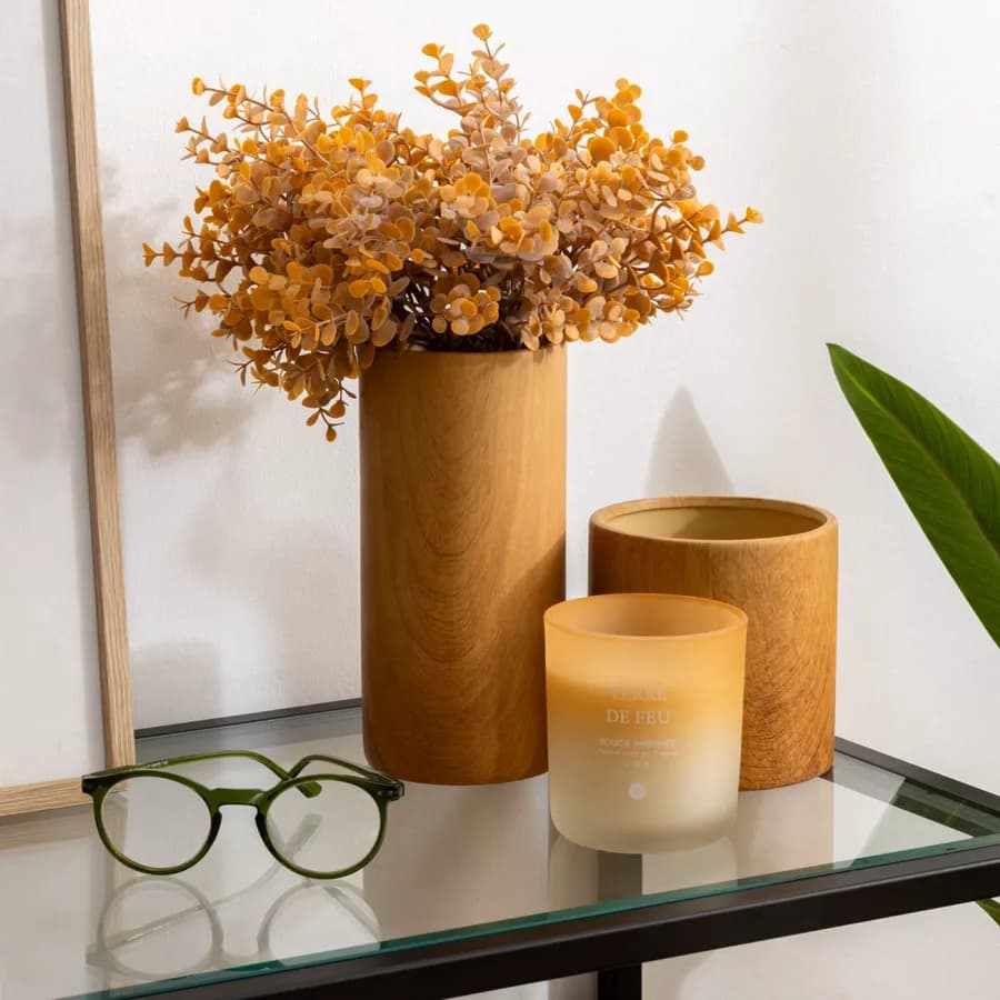 Vaso cilindrico da interno 20h cm in ceramica effetto legno