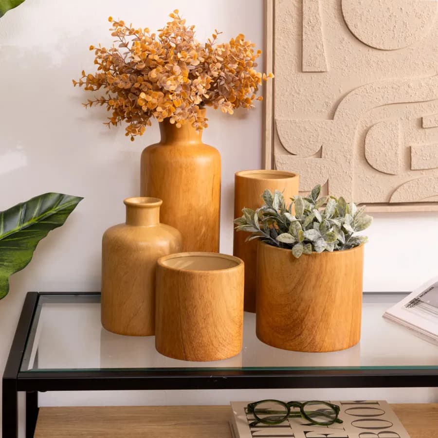 Vaso cilindrico da interno 30h cm in ceramica effetto legno
