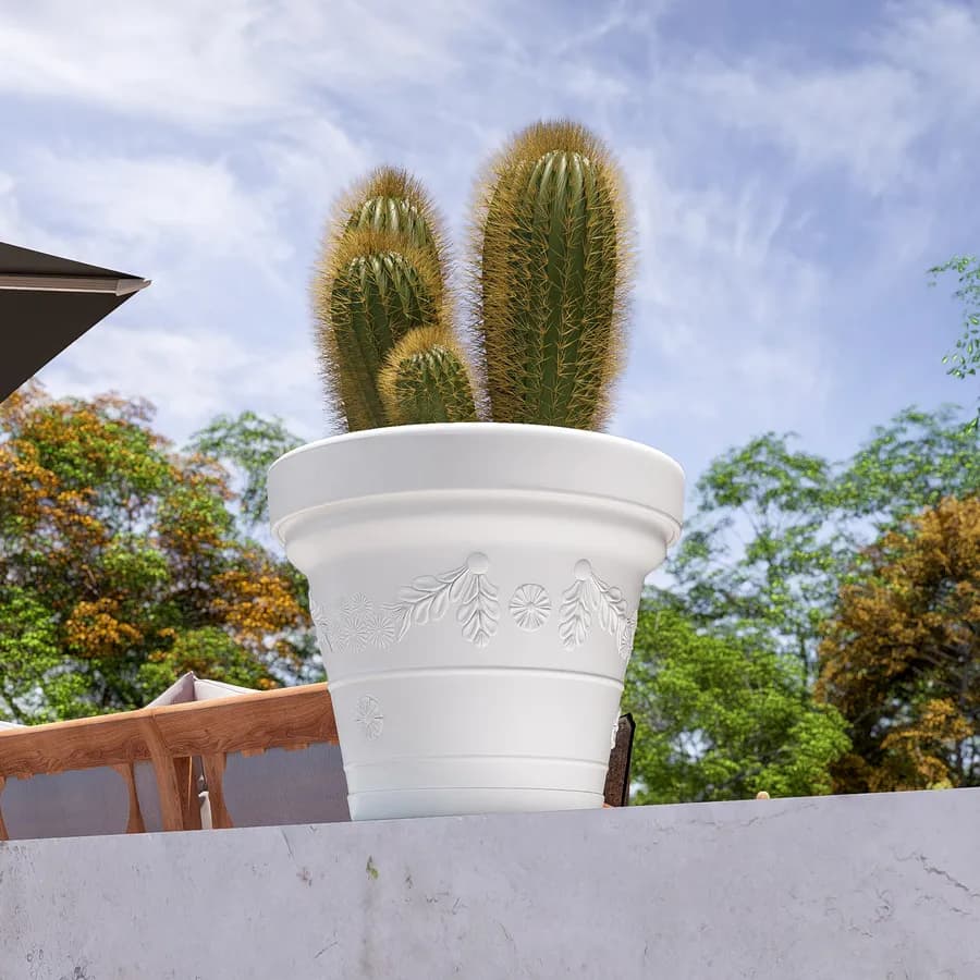 Vaso da esterno rotondo 40 cm festonato tutta capienza in polietilene bianco - Fester