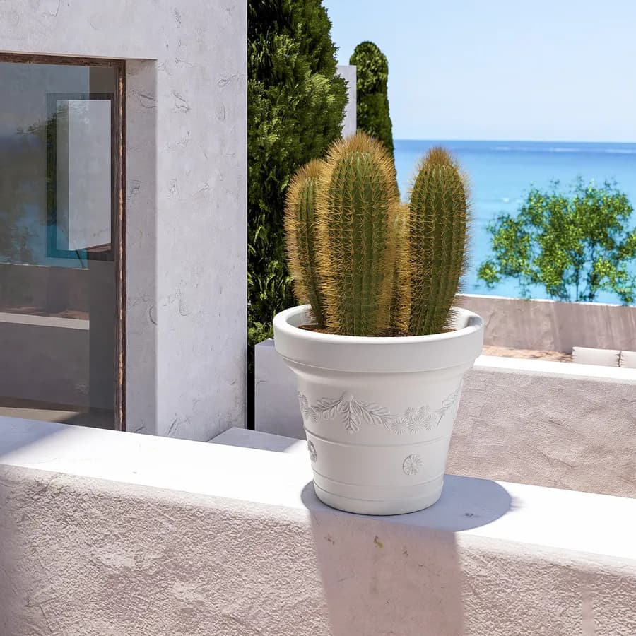Vaso da esterno rotondo 40 cm festonato tutta capienza in polietilene bianco - Fester