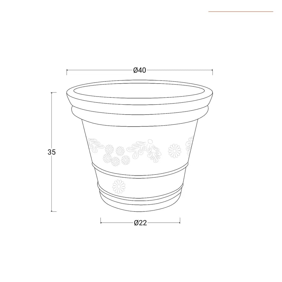 Vaso da esterno rotondo 40 cm festonato tutta capienza in polietilene tegola - Fester