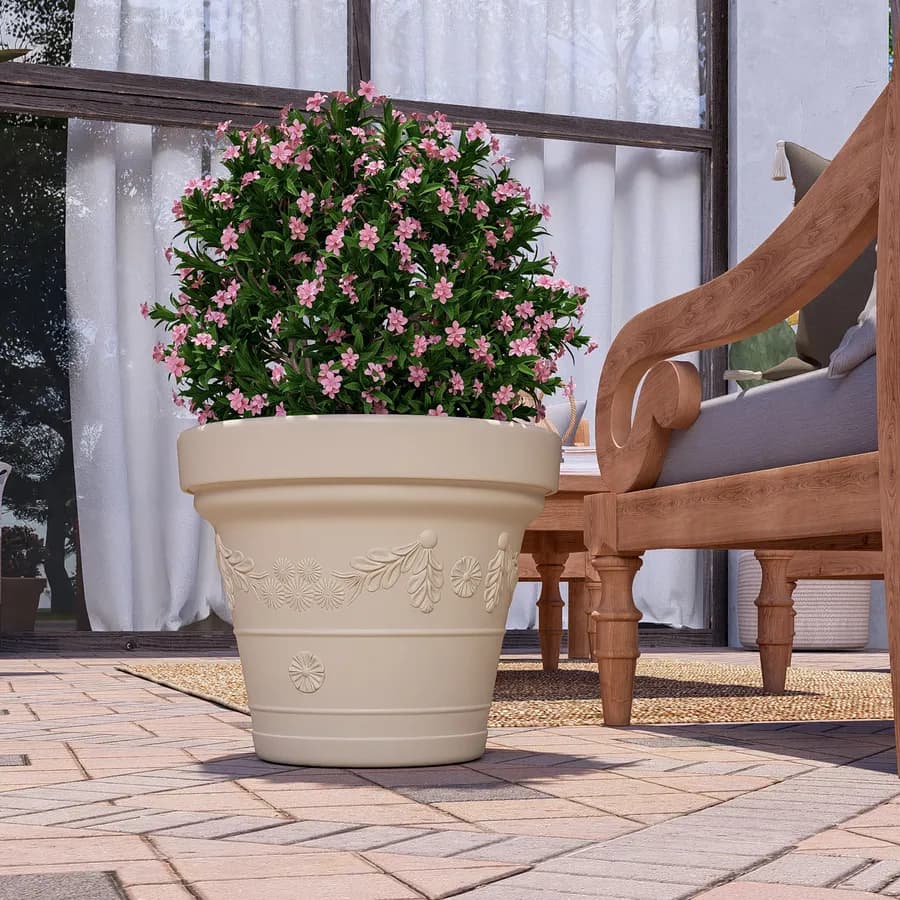 Vaso da esterno rotondo 50 cm festonato tutta capienza in polietilene crema - Fester