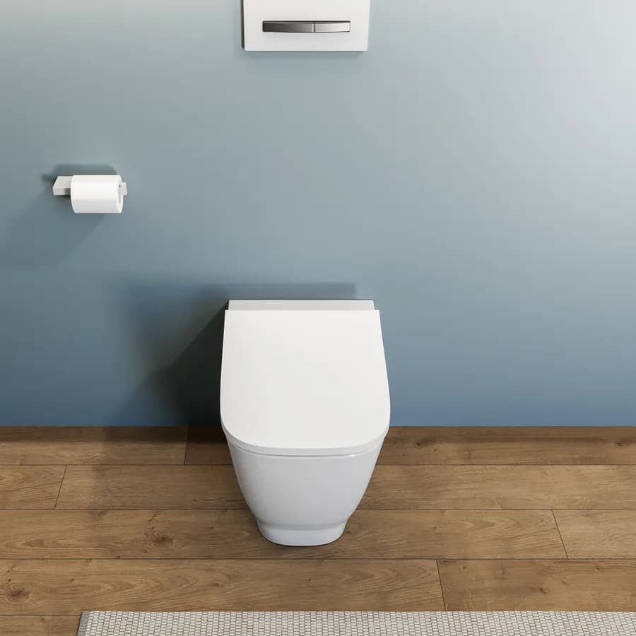 Vaso filomuro a cacciata rimfree Keratect con copriwc softclose - Smyle Square di Geberit