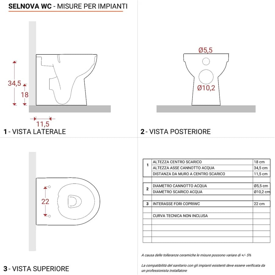 Vaso filomuro a cacciata rimfree sedile SoftClose Serie Selnova Compact - Geberit