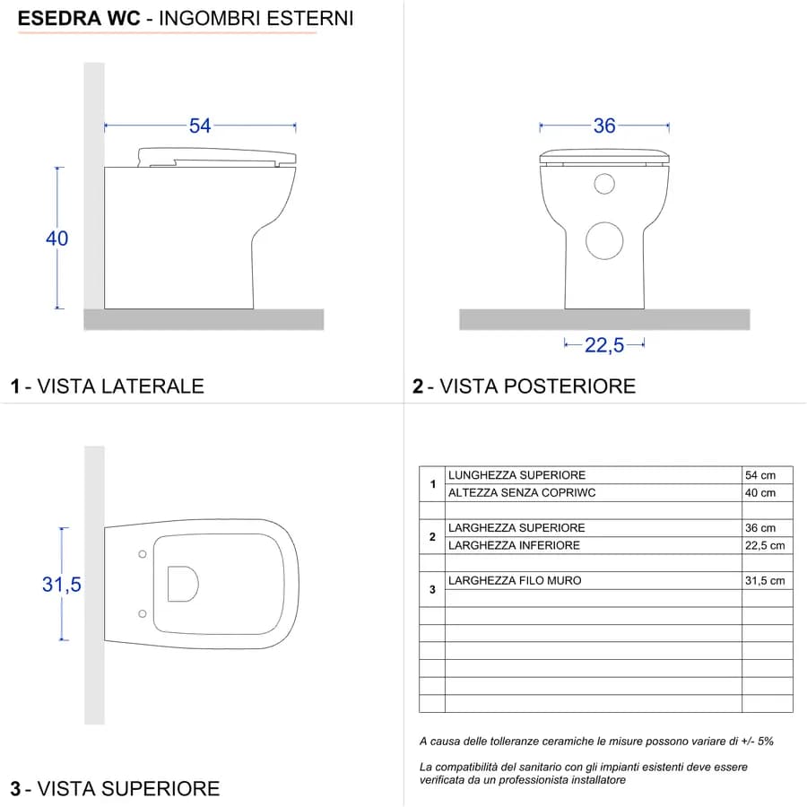 Vaso filomuro con scarico traslato completo di sedile - Esedra di Ideal Standard