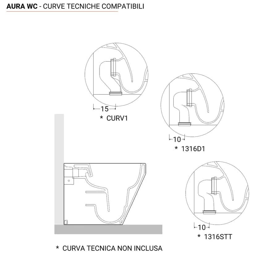 Vaso filomuro con sedile soft-close in ceramica bianca - Aura