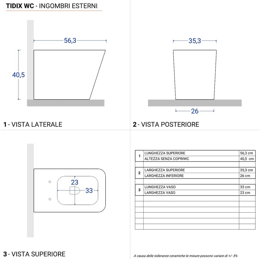 Vaso filomuro con sedile soft- close in ceramica bianca - Tidix