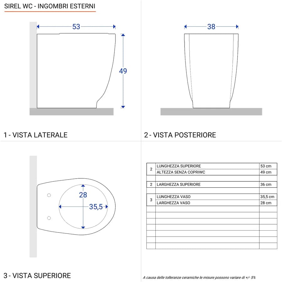 Vaso filomuro in ceramica bianca con sedile SoftClose incluso - Sirel