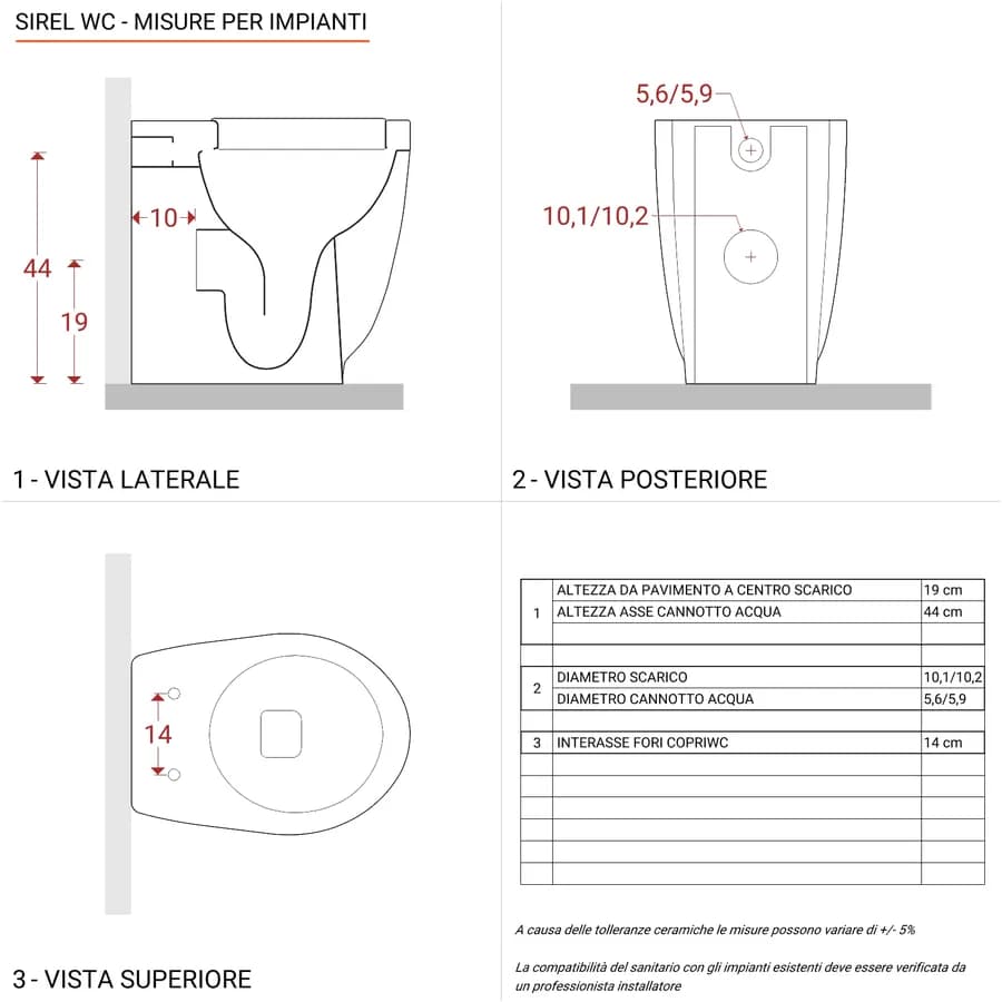 Vaso filomuro in ceramica bianca con sedile SoftClose incluso - Sirel