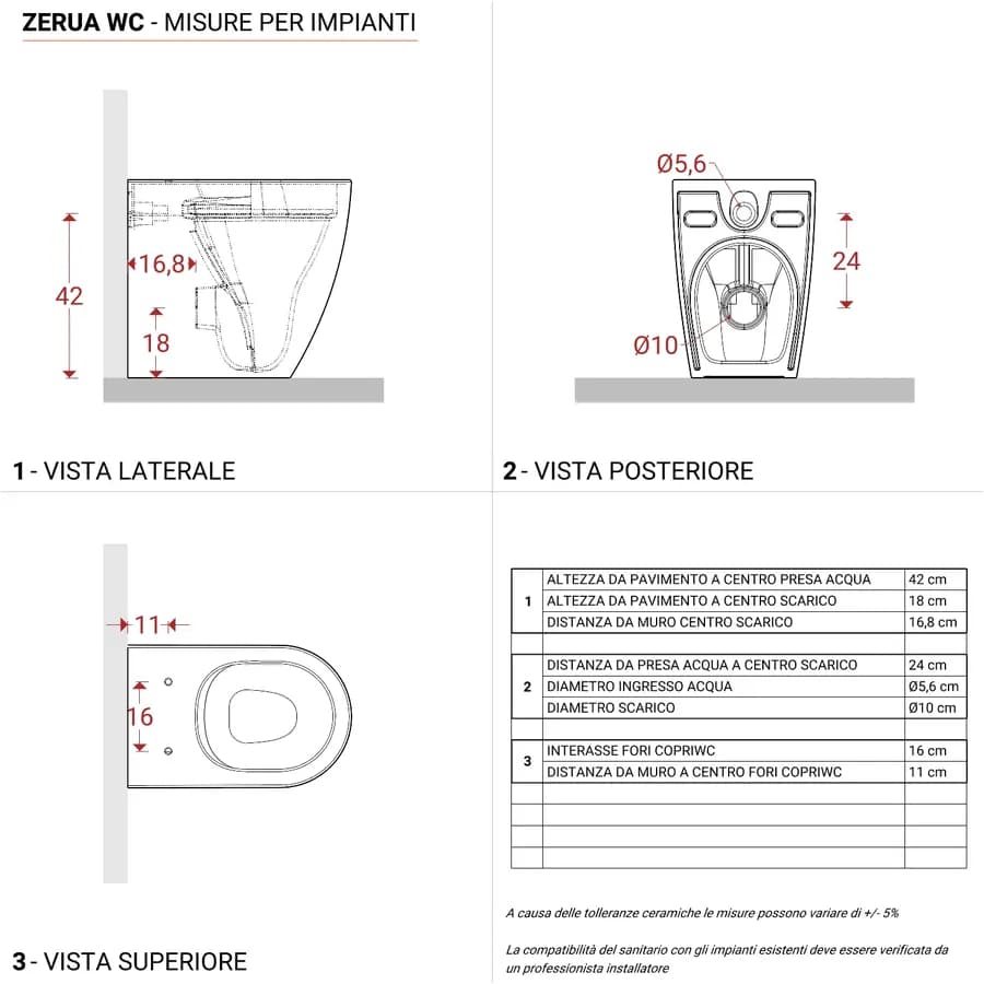 Vaso filomuro H 50 cm in ceramica bianco lucido con copriwc - Zerua
