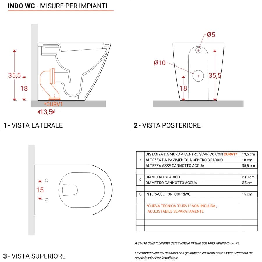 Vaso filomuro in ceramica bianco opaco con sedile softclose - Volga Plus