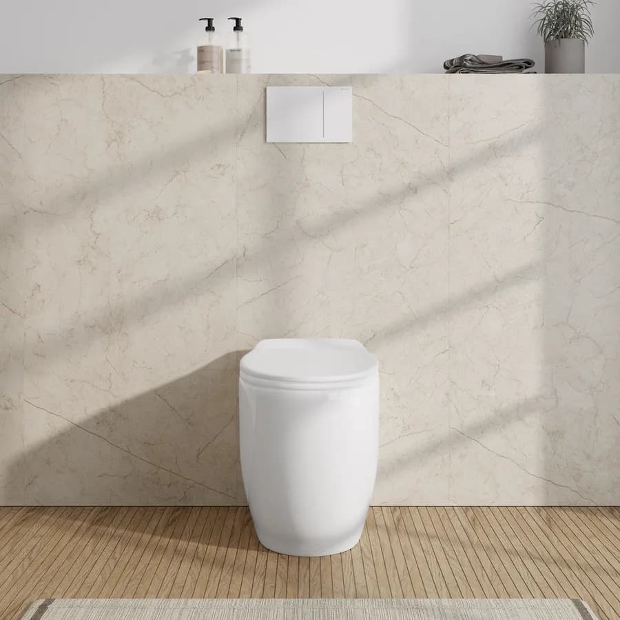 Vaso filomuro in ceramica bianco con copriwc