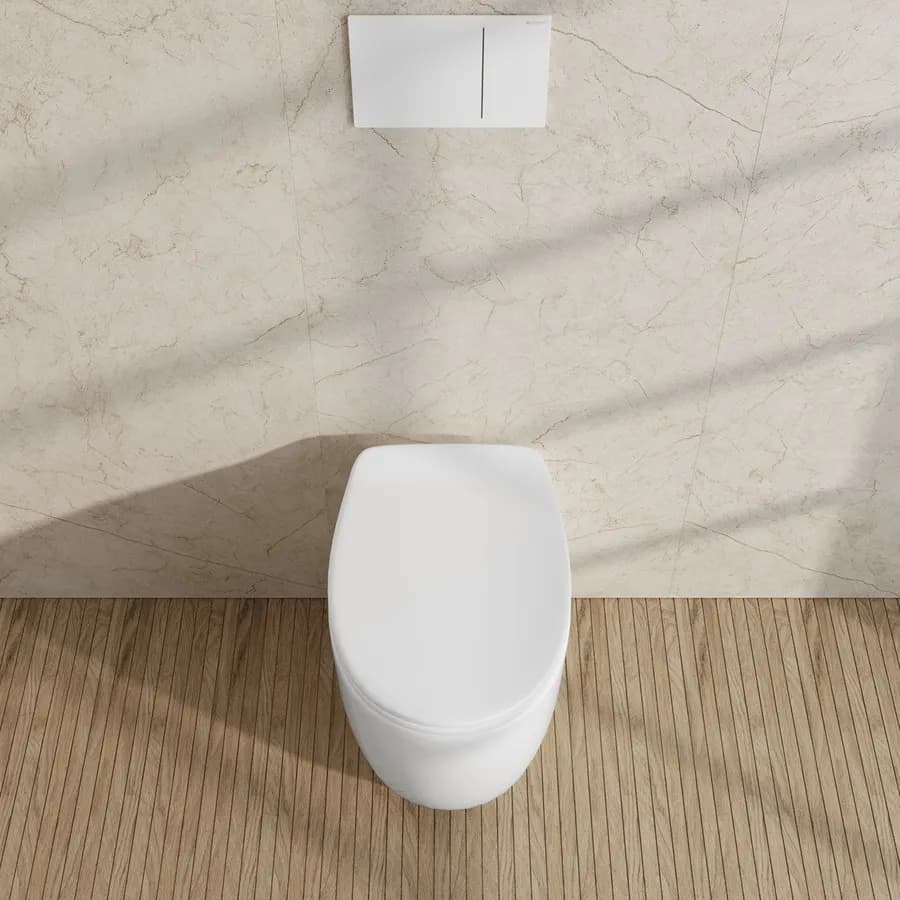 Vaso filomuro in ceramica bianco con copriwc