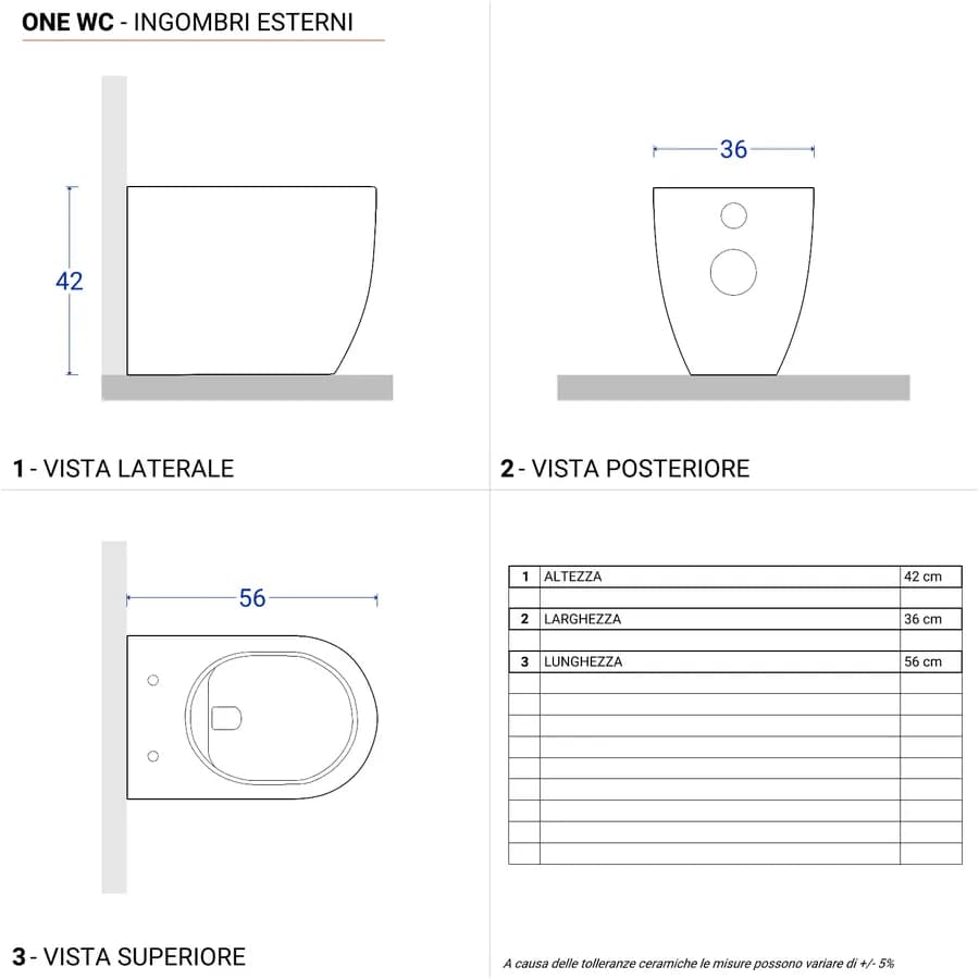 Vaso filomuro in ceramica con scarico traslato e copriwc softclose - One