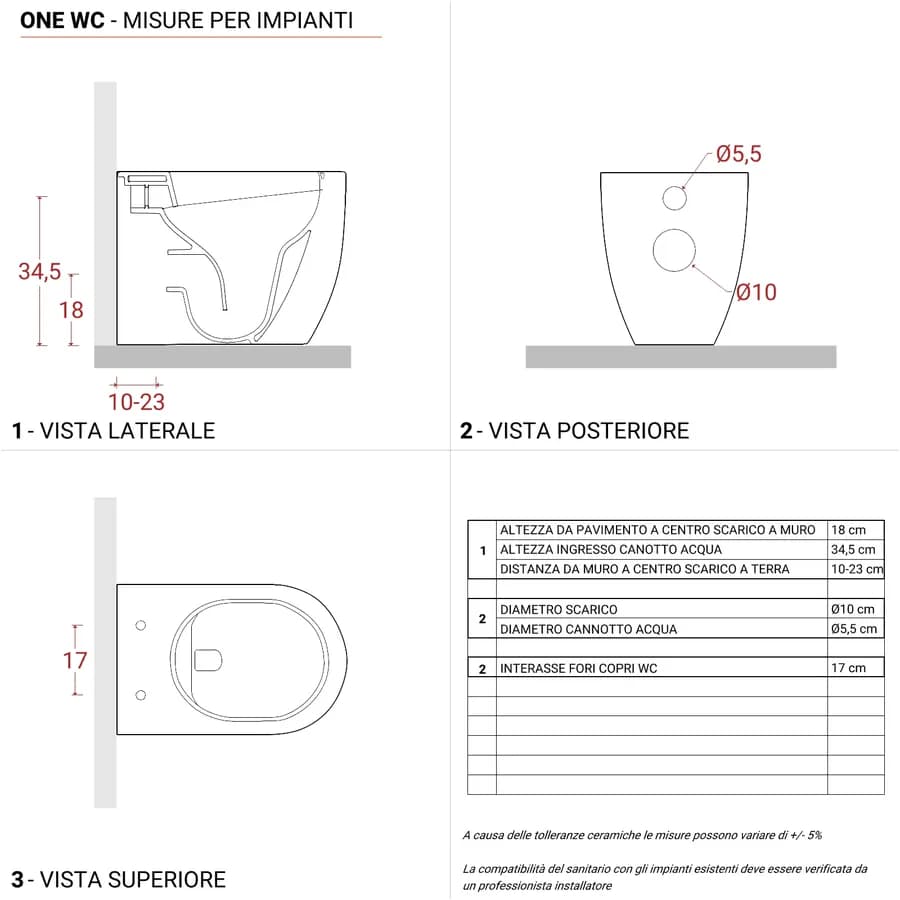 Vaso filomuro in ceramica con scarico traslato e copriwc softclose - One