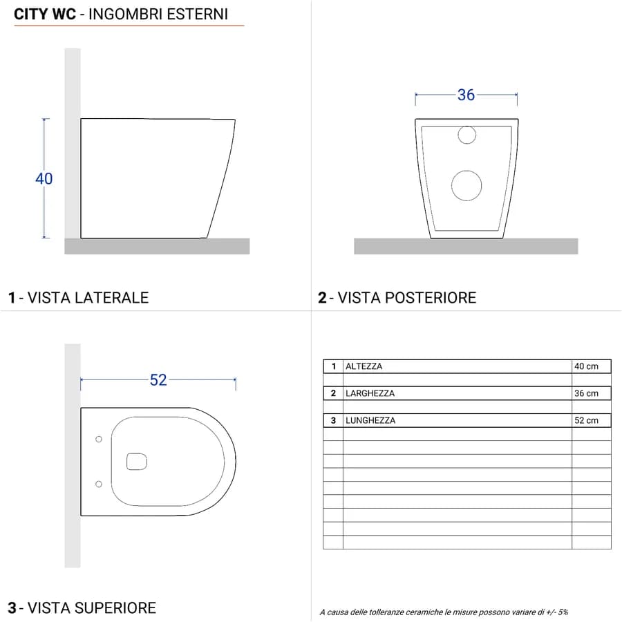 Vaso filomuro in ceramica rimless con copriwc slim softclose - City