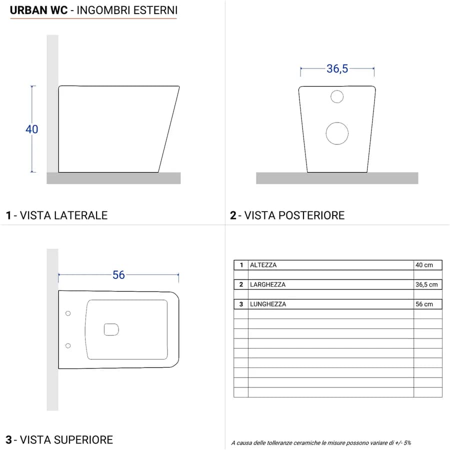 Vaso filomuro in ceramica rimless con copriwc softclose - Urban