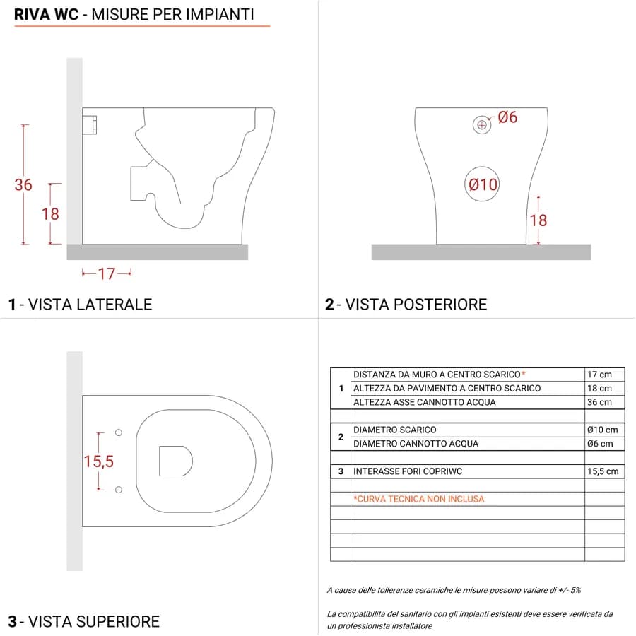 Vaso filomuro in ceramica sedile SoftClose bianco lucido - Rivas