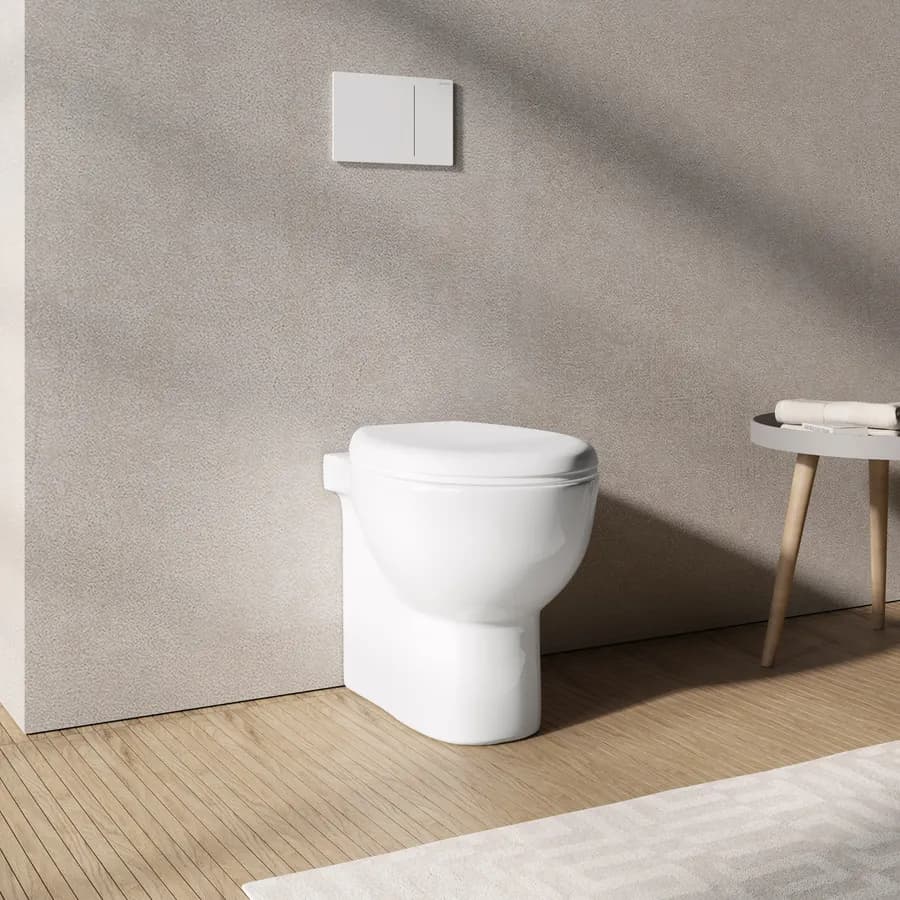 Vaso filomuro rimless in ceramica bianco con sedile copriwc