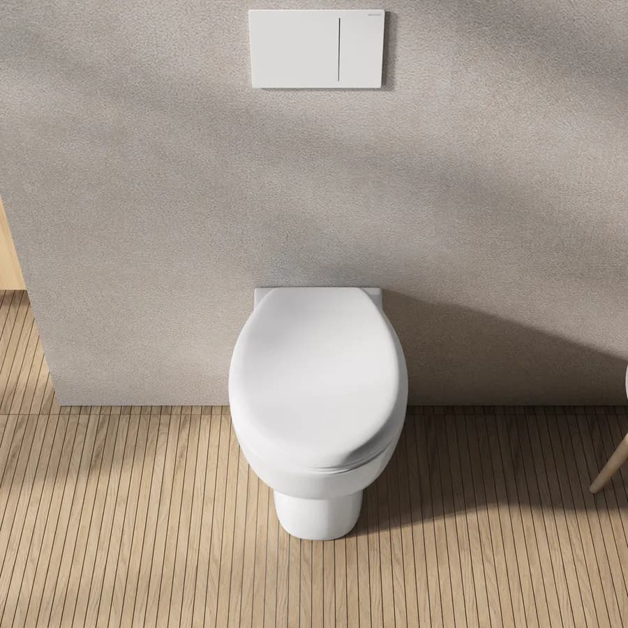 Vaso filomuro rimless in ceramica bianco con sedile copriwc