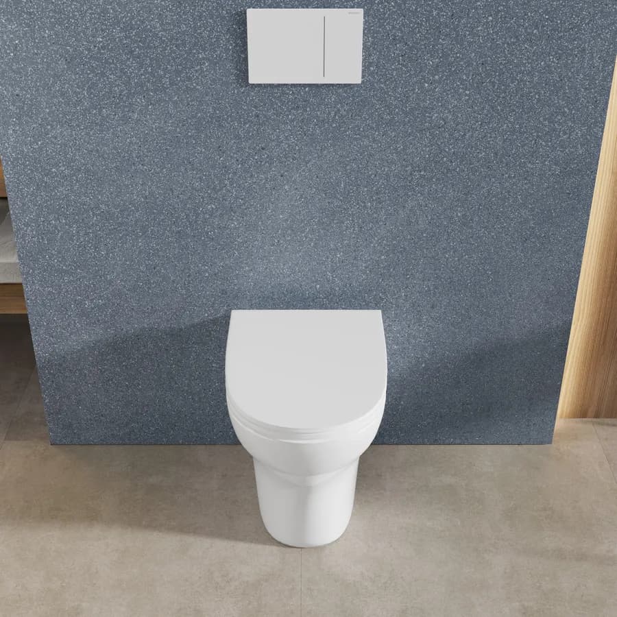 Vaso filomuro rimless in ceramica bianco con sedile copriwc slim