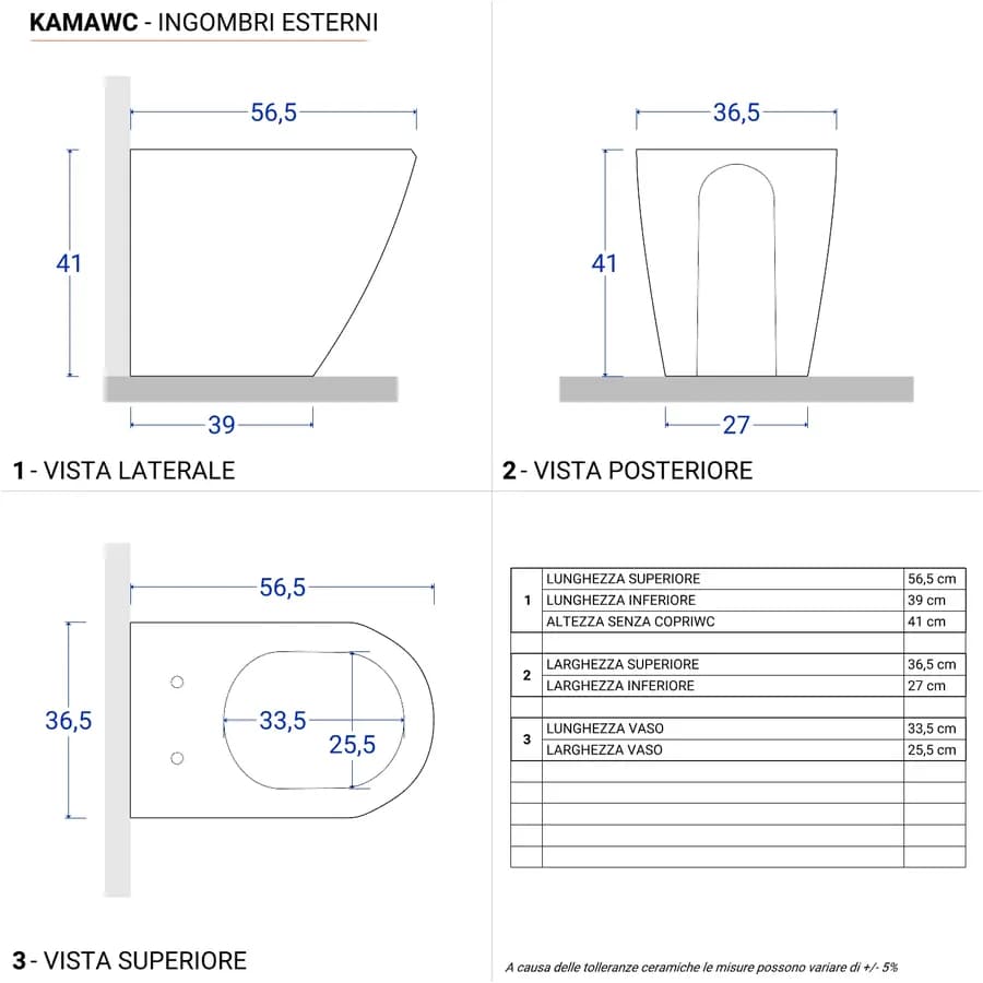 Vaso filomuro in ceramica lucida con sedile chiusura rallentata - Nile