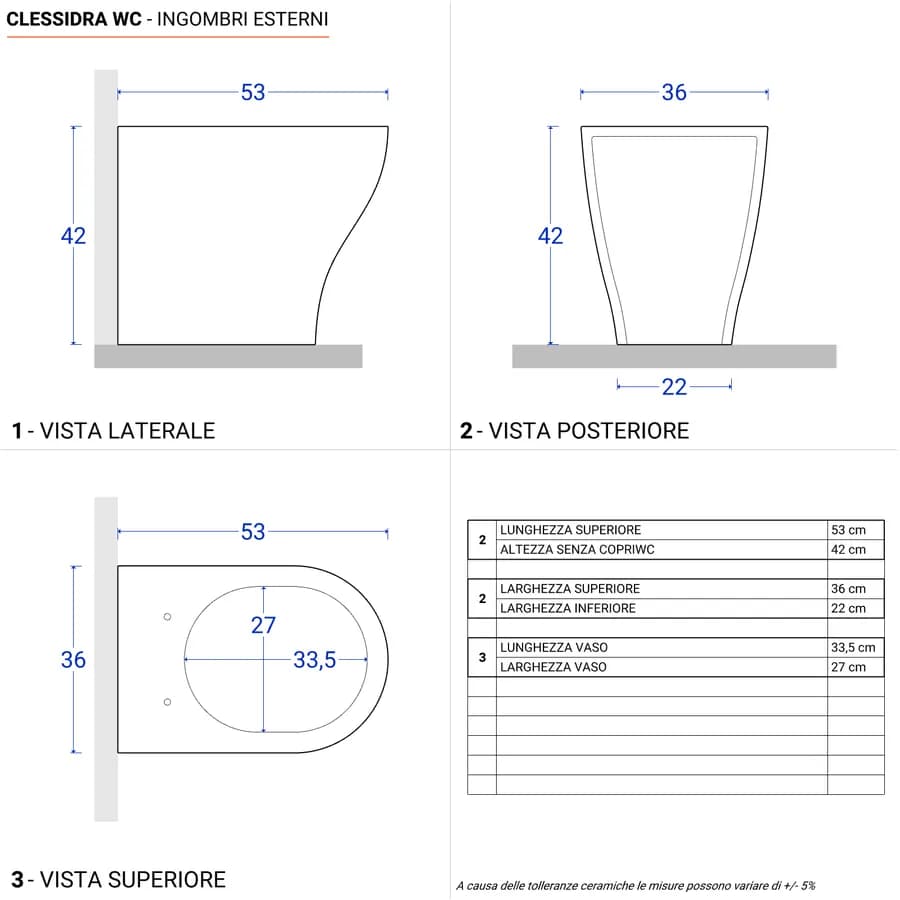 Vaso filomuro sedile SoftClose bianco lucido - Clessidra