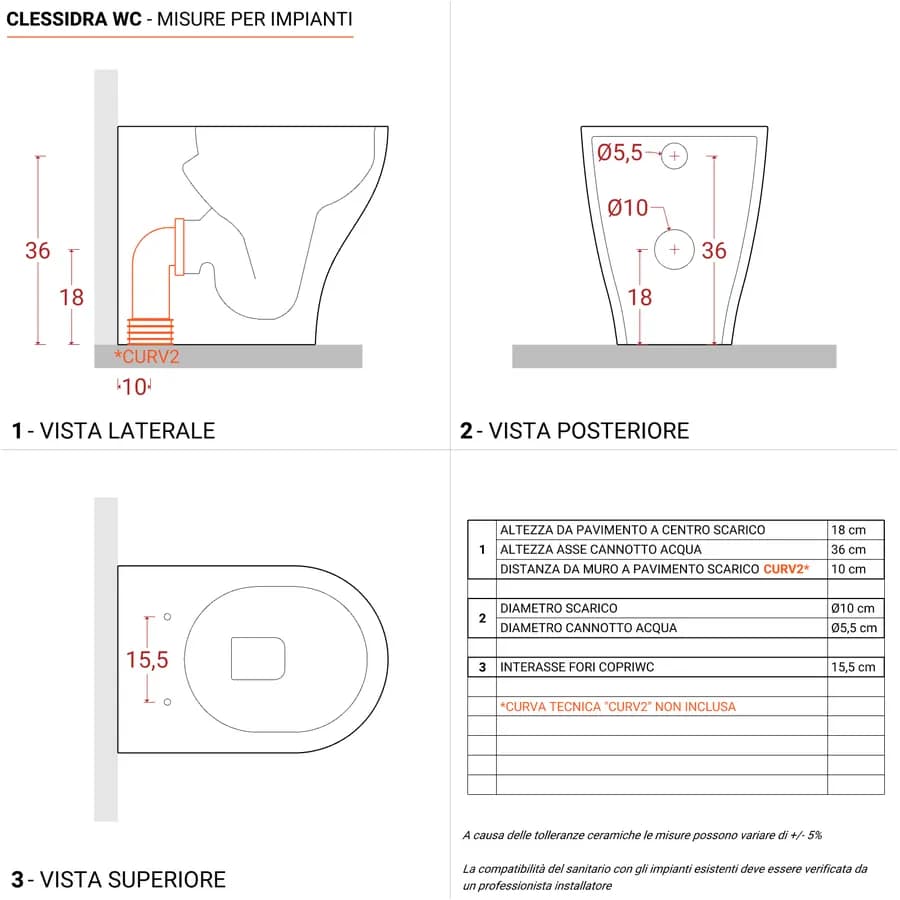 Vaso filomuro sedile SoftClose bianco lucido - Clessidra