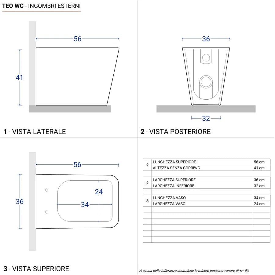 Vaso filomuro rimless sedile SoftClose bianco lucido - Teo