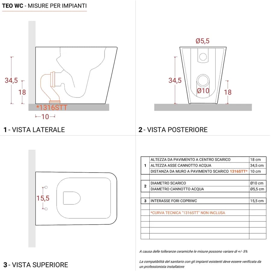 Vaso filomuro rimless sedile SoftClose bianco lucido - Teo
