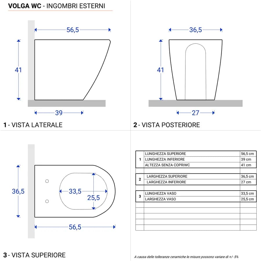 Vaso filomuro in ceramica con sedile in termoindurente SoftClose - Volga