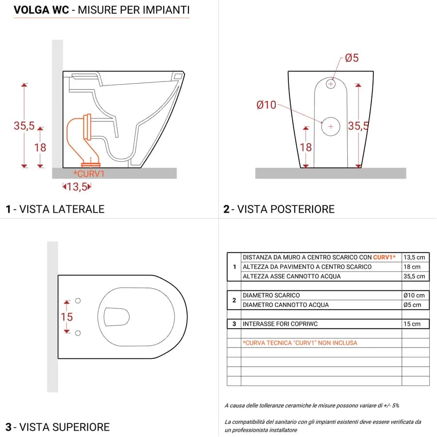 Vaso filomuro in ceramica con sedile in termoindurente SoftClose - Volga