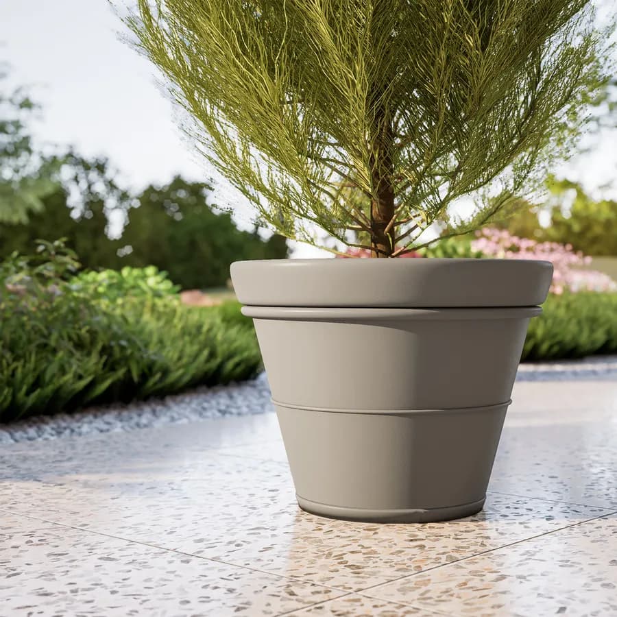 Vaso liscio rotondo 50 cm in polietilene tortora - Bodeja