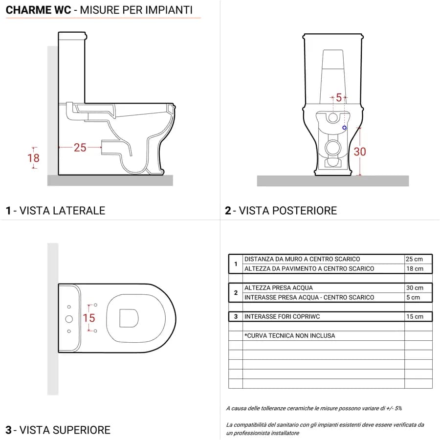 Vaso monoblocco Charme di Azzurra con sedile con chiusura rallentata e cassetta di scarico