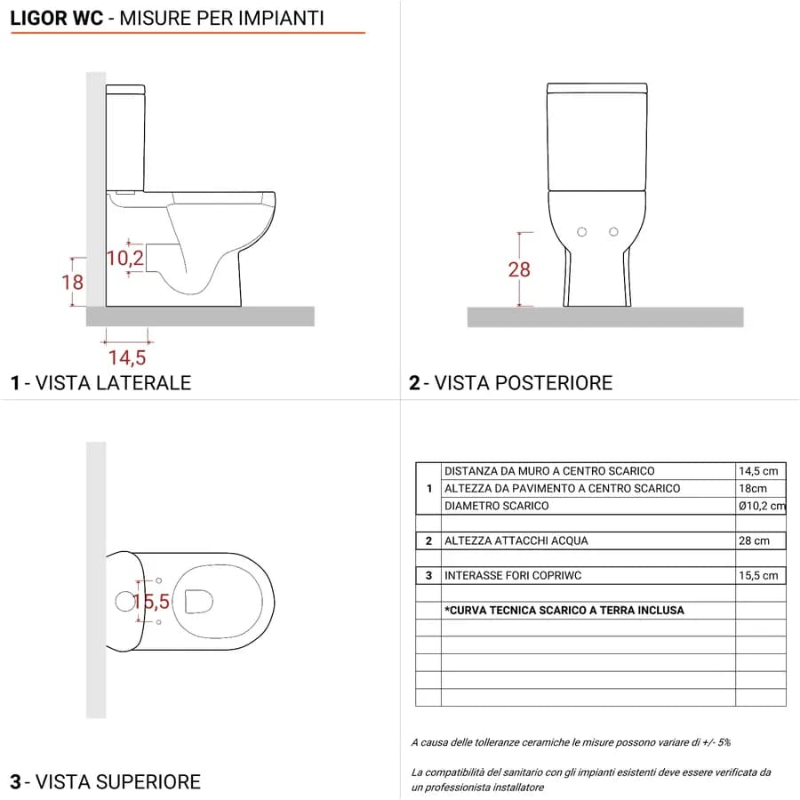 Vaso monoblocco filomuro con scarico a terra o a parete con cassetta e sedile - Ligor