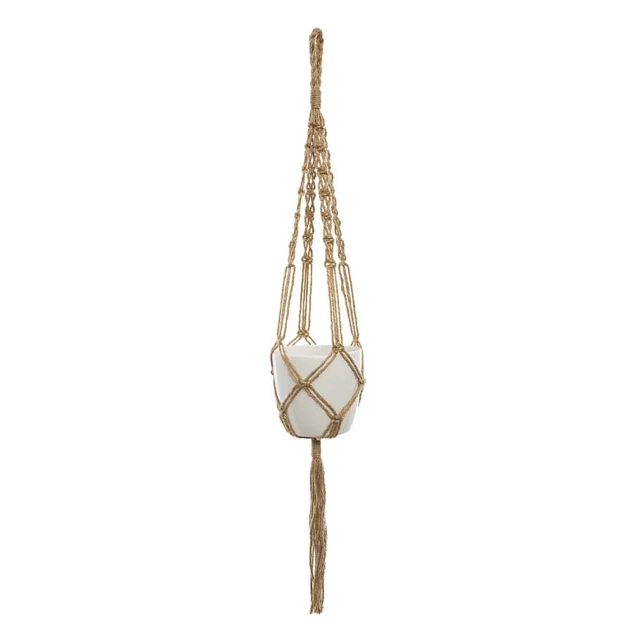 Vaso sospeso 74h cm in ceramica bianco e juta naturale