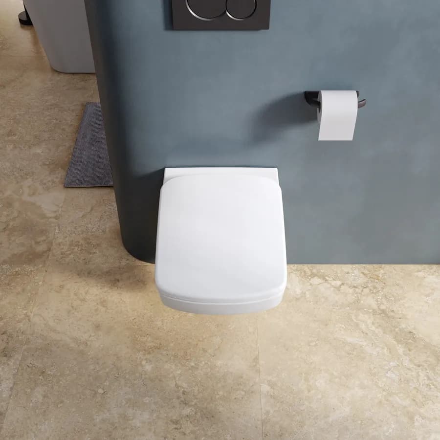 Vaso sospeso a cacciata rimfree sedile cerniere inox Selnova Square - Geberit