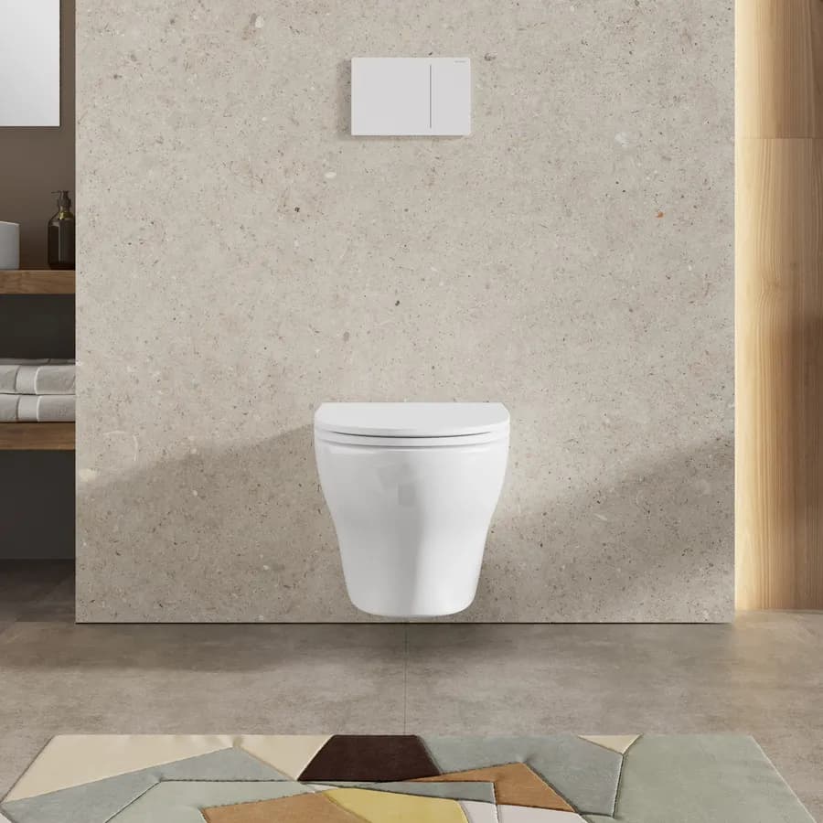 Vaso sospeso in ceramica bianco con sedile copriwc slim