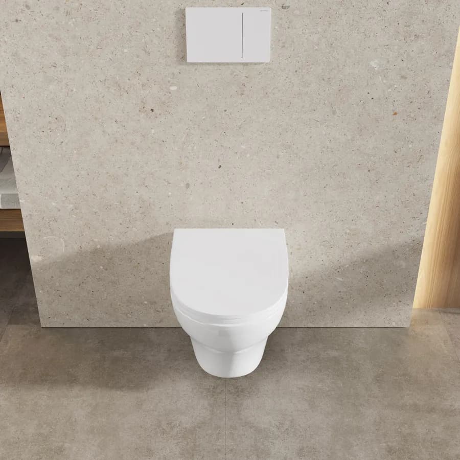 Vaso sospeso in ceramica bianco con sedile copriwc slim