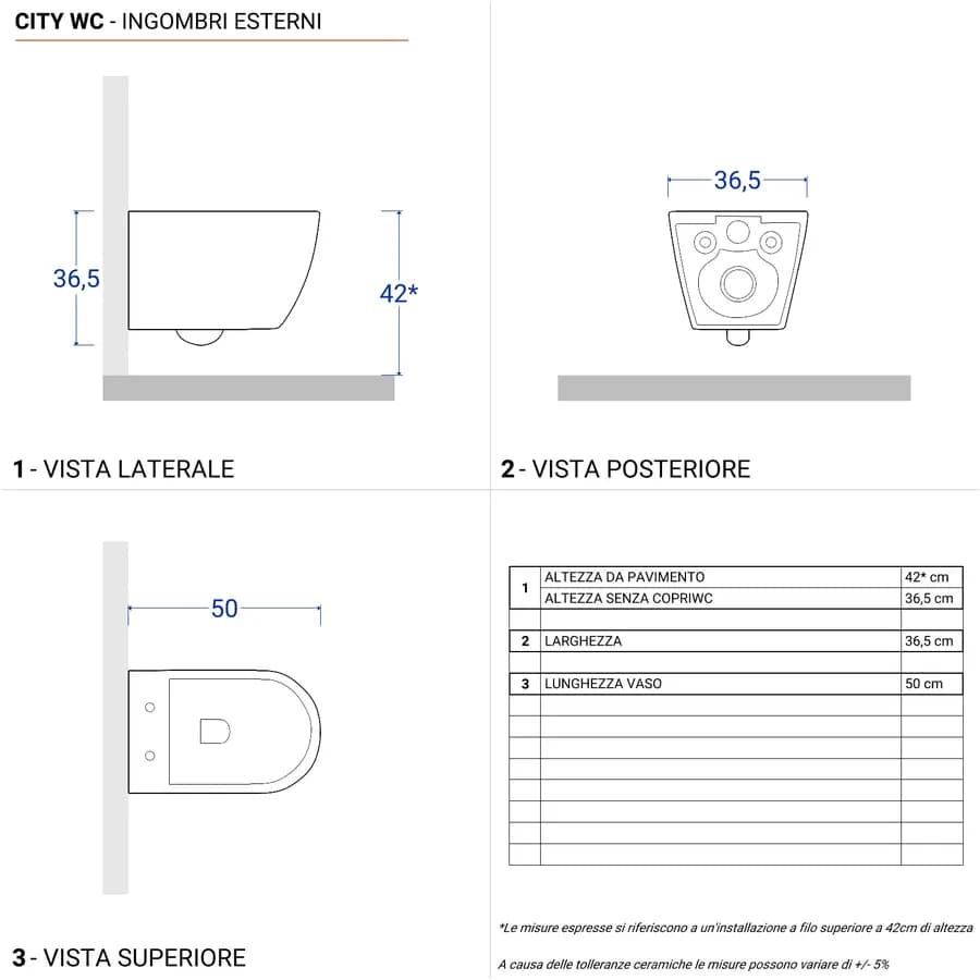 Vaso sospeso in ceramica rimless con copriwc slim softclose - City