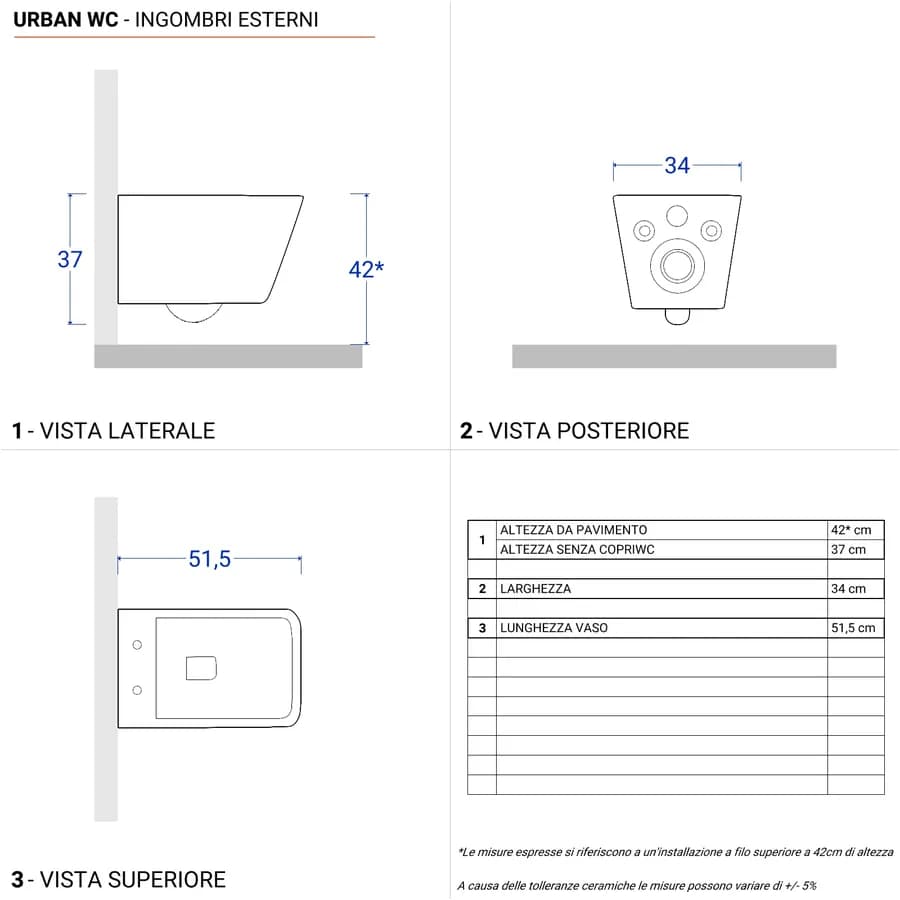 Vaso sospeso in ceramica rimless con copriwc softclose - Urban