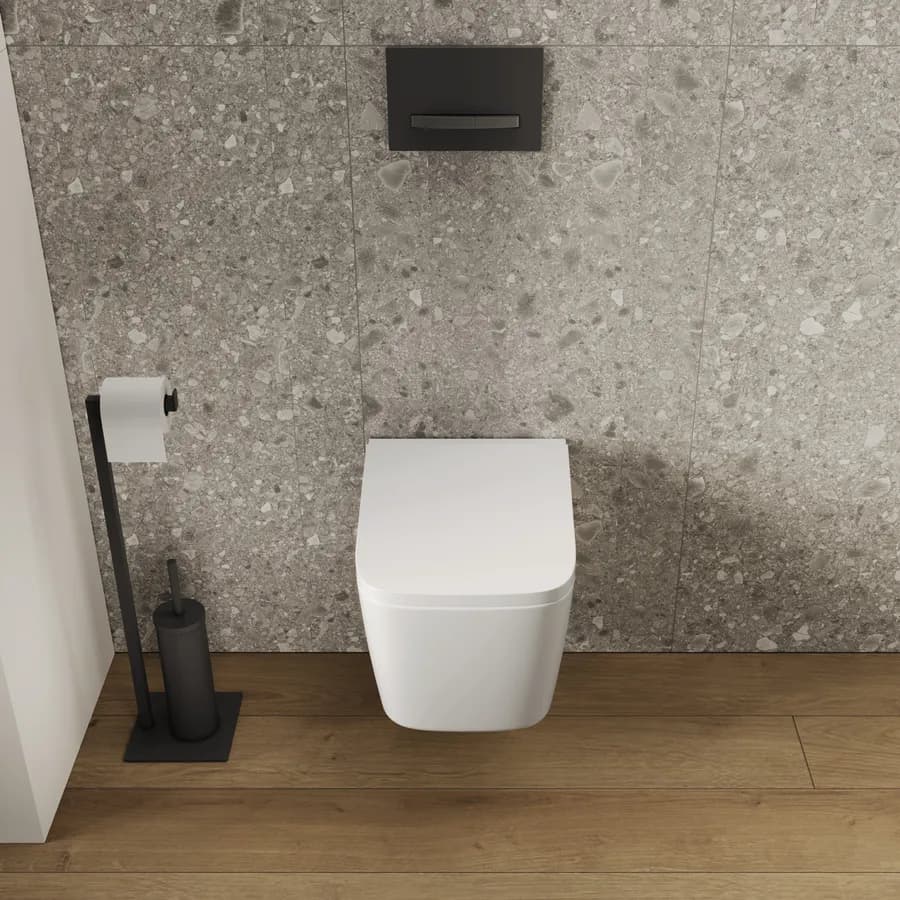 Vaso sospeso rimless ceramica bianco lucido con sedile soft-close - Agatea