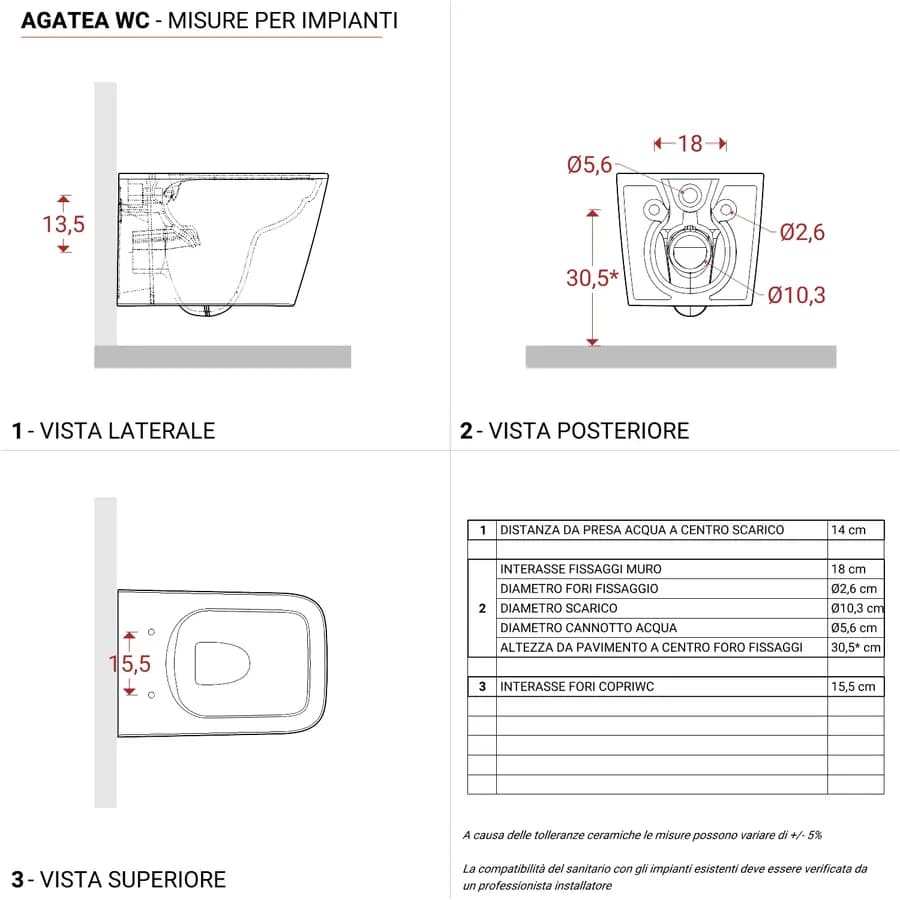 Vaso sospeso rimless ceramica bianco lucido con sedile soft-close - Agatea