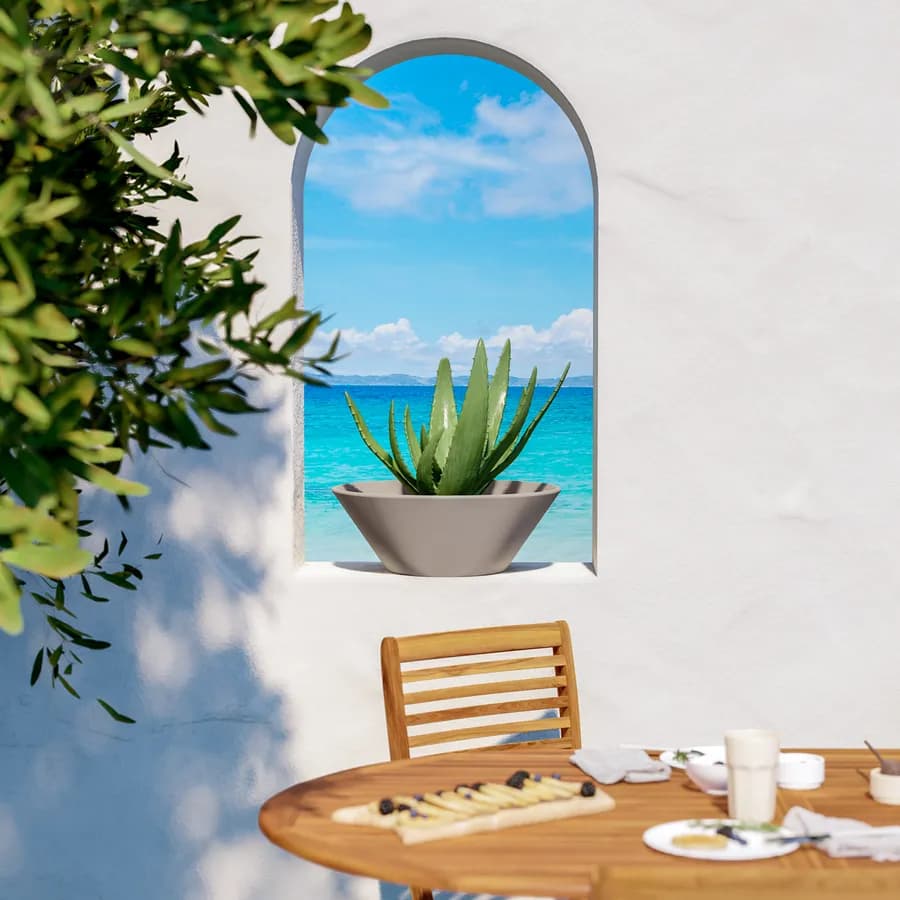 Vaso tondo 50 cm in polietilene tortora