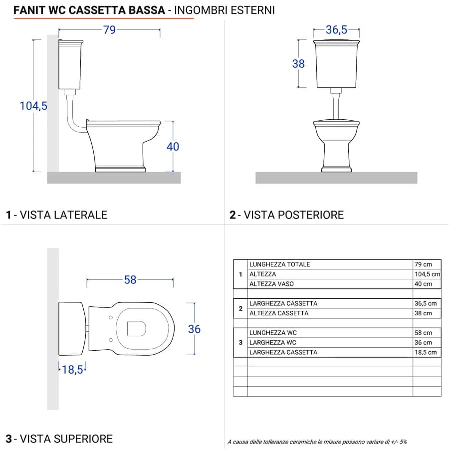 Vaso con cassetta di scarico e sedile in ceramica bianca - Fanit