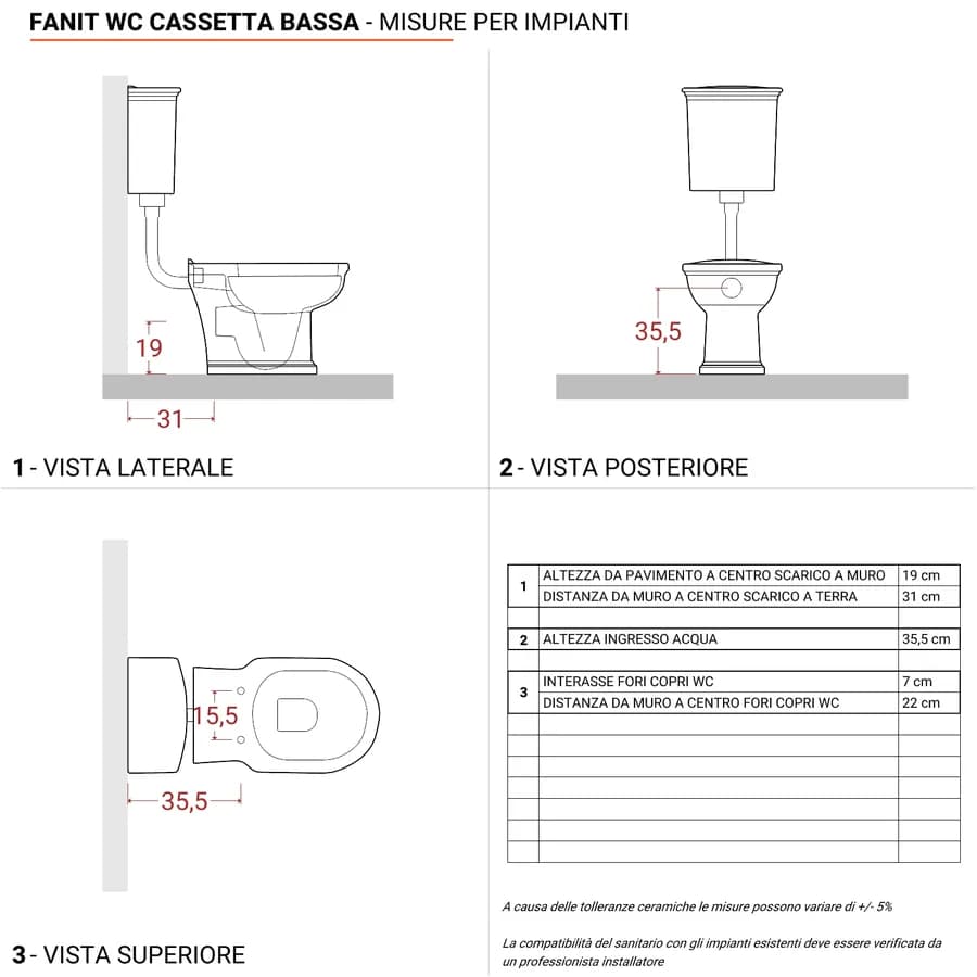 Vaso con cassetta di scarico e sedile in ceramica bianca - Fanit