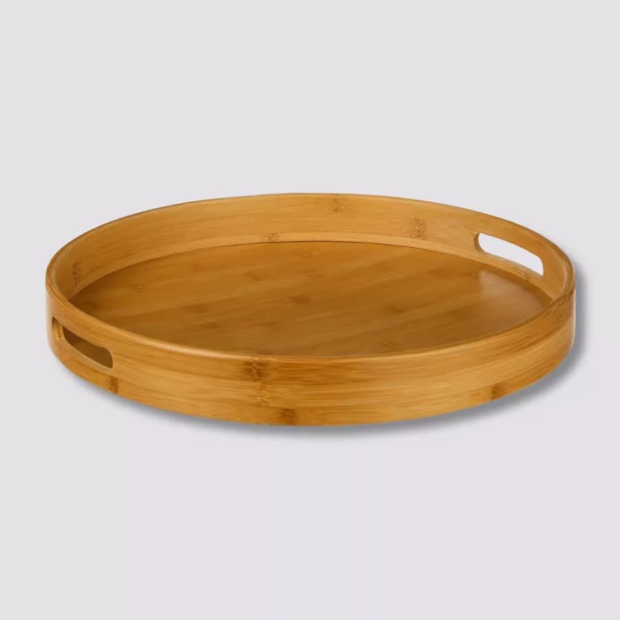 Vassoio rotondo 40 cm in bambù naturale con manici