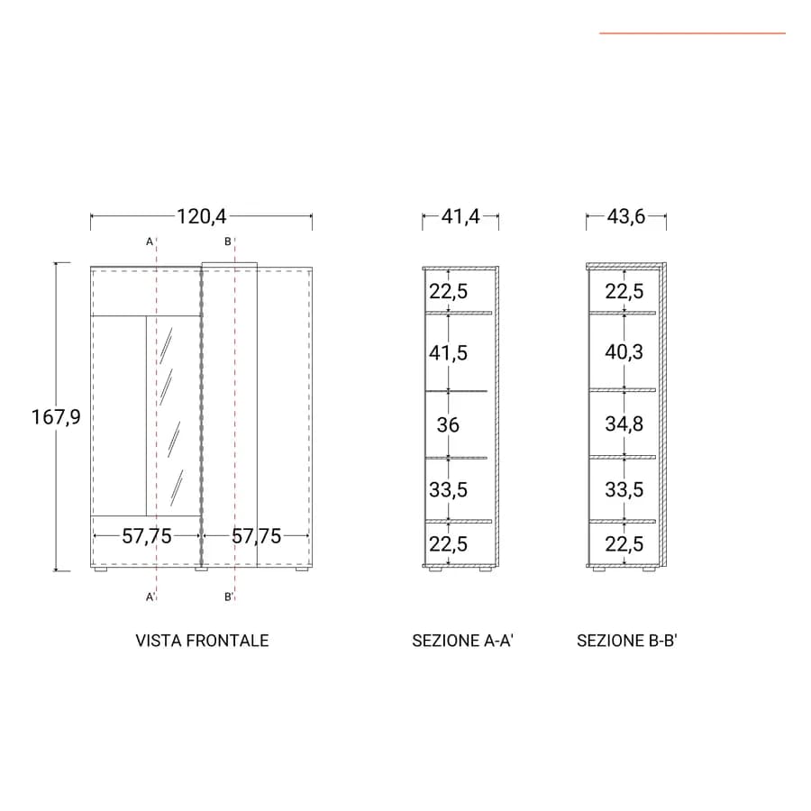 Vetrina 121 cm con due ante bianco lucido e e rovere cadiz - Kendra