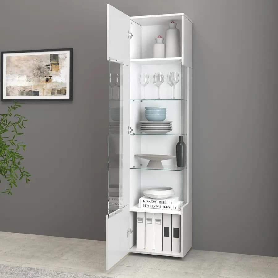 Vetrina 45x190h cm bianco lucido con 1 anta e 5 ripiani- Carim